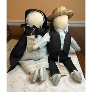 Vtg Katie's Amish Dolls Set Boy Girl Authentic Attire 19” USA Handmade Old Order